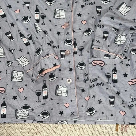 P.J. Savage pajama set gray let’s get cozy print EUC size M - Picture 4 of 10